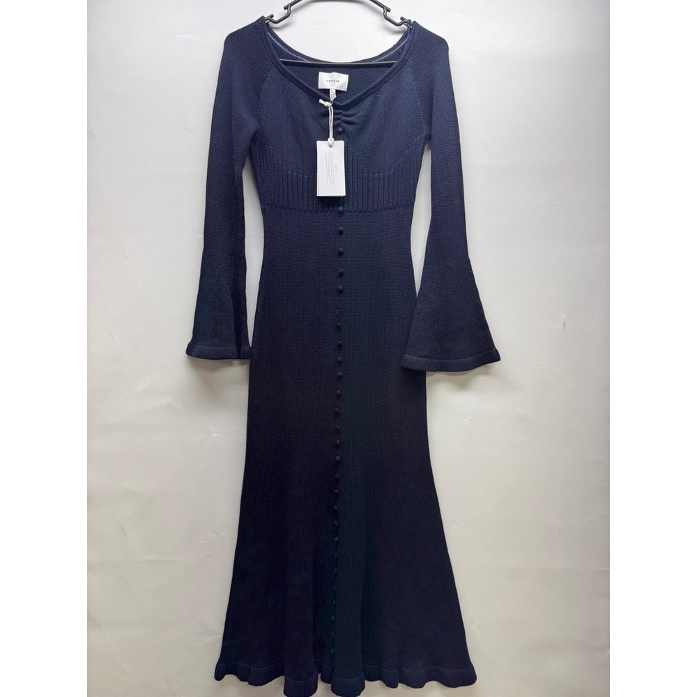 Joslin Antonia Knit Midi Dress Womens S Navy Organic Cotton Cashmere Bell Sleeve